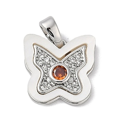 (123L) Белый крем непрозрачный блеск Латунные микро проложить кубического циркония подвески, с оболочкой, бабочки прелести, огнеупорный кирпич, 13x13.5x3 мм, отверстие : 4x2 мм