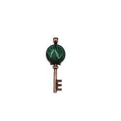 Malachite Synthetic Malachite Big Pendants, Red Copper Plated Alloy Key Charms, 62x22mm