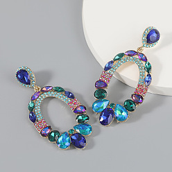 blue color Fashion Colorful Diamond Alloy Glass Earrings for Women, European and American Style Shiny Evening Party Jewelry