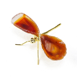 Sienna Dyed Natural Agate Slice Display Decorations, Reiki Energy Stone Statue, Dragonfly, Sienna, 110~160x80x28mm