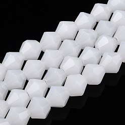 Снежный Стеклянные бусины, имитация нефрита , граненые, двухконусные, снег, 6x5.5 мм, отверстие : 1.2 мм, около 45~47 шт / нитка, 9.65~9.84 дюйм (24.5~25 см)