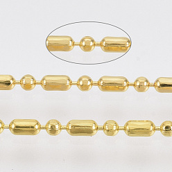 Golden Brass Ball Chains, Ball & Bar Faceted Beaded Chains, Long-Lasting Plated, Soldered, with Spool, Cadmium Free & Nickel Free & Lead Free, Golden, 2.5x1.5mm and 1.5mm, about 301.83 Feet(92m)/roll