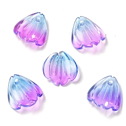 Magenta Spray Painted Transparent Glass Pendants, Petaline Charms, Magenta, 16x15x3.5mm, Hole: 1.2mm
