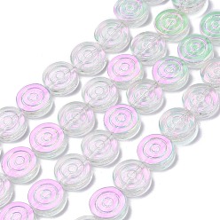 Pearl Pink Electroplate Transparent Glass Beads Strands, Full Rainbow Plated, Flat Round with Vortex, Pearl Pink, 16x4.8mm, Hole: 1.2mm, about 40pcs/strand, 25.20 inch(64cm)