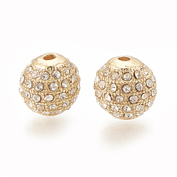 Golden Alloy Bead, with Rhinestone, Round, Crystal, Golden, 9.5x9.5mm, Hole: 1.5mm
