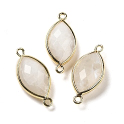 Moonstone Natural Moonstone Faceted Connector Charms, Rack Plating Brass Horse Eye Links, Golden, 25x11.5x5.5mm, Hole: 1.6mm