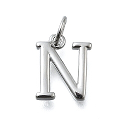 Letter N Латунные подвески, с целью перехода в кольце, долговечный, без свинца и без кадмия, стойки покрытие, платина, Письмо N, 11.5x10x2 мм, отверстие : 3 мм