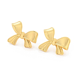 Real 18K Gold Plated Bowknot Rack Plating Brass Stud Earrings, Long-Lasting Plated, Cadmium Free & Lead Free, Real 18K Gold Plated, 18x20mm