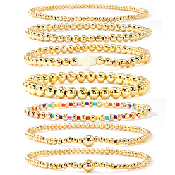 (404) Непрозрачное AB Кислое яблоко 7 шт. латунные круглые браслеты с бусинами для женщин, с пластиковыми крестообразными бусинами, золотые, цветочный белый, 6.50 дюйм (16.5 см) ~ 6.89 дюйм (17.5 см)