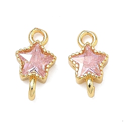 Фламинго Латунные подвески-звездочки с инкрустацией из кубического циркония, золотые, стойки покрытие, без кадмия и без свинца, долговечный, фламинго, 11x6x3 мм, отверстия : 1.5 mm и 1.6 мм