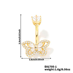 Золотой Элегантные латунные хрустальные стразы бабочка изогнутые кольца для пупка штанга, золотые, 23x16 мм