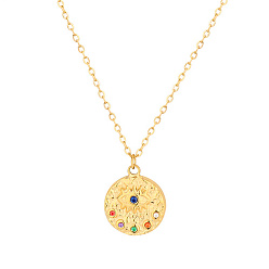 Golden Colorful Cubic Zirconia Eye Pendant Necklace with Stainless Steel Cable Chains, Golden, Pendant: 18x15.5mm