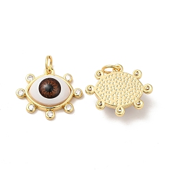 Sienna Brass Micro Pave Clear Cubic Zirconia Pendants, with Resin, Real 18K Gold Plated, Evil Eye Charms, Sienna, 17.5x20.5x6mm, Jump Ring: 6x1mm, Inner Diameter: 4mm