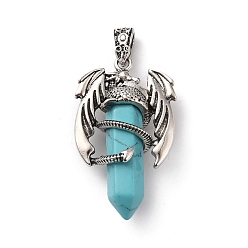 Synthetic Turquoise Synthetic Turquoise Pointed Pendants, Faceted Bullet Charms, with Rack Plating Platinum Tone Alloy Dragon Findings, Cadmium Free & Lead Free, 39~41x24~25x13~14mm, Hole: 4x8mm