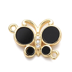 Черный Подвески-бабочки из латуни с микропаве из прозрачного кубического циркония, cmолой, реальный 18 k позолоченный, долговечный, без кадмия и без свинца, стойки покрытие, чёрные, 14x17.5x3.5 мм, отверстие : 1.2 мм