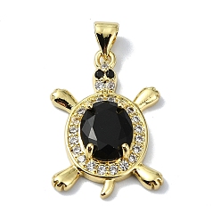 Черный Покрытие стойки настоящее 18k позолоченное латунное микро-паве подвески из кубического циркония, со стеклом, долговечный, без свинца и без кадмия, черепаха, чёрные, 24x16.5x5.5 мм, отверстие : 3x3.5 мм