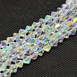 AB Color Plated Imitate Austrian Crystal Electroplate Bicone Glass Bead Strands, AB Color Plated, Grade AA, Faceted, AB Color Plated, 4x4mm, Hole: 1mm, about 93~95pcs/strand, 14 inch