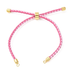 Rose Chaud Fabrication de bracelets en cordon de cuir tressé en microfibre ronde ajustable, avec les accessoires en laiton, convient aux breloques de connecteur, rose chaud, 9.13x0.12 pouce (23.2x0.3 cm), Trou: 2mm