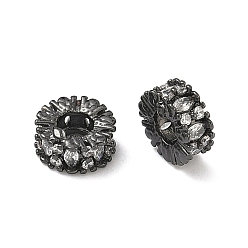 Черный Цвет Металла Бусины из латуни и кубического циркония, плоско-круглые, без кадмия и без свинца, прозрачные, металлический черный , 9x4 мм, отверстие : 3.5 мм