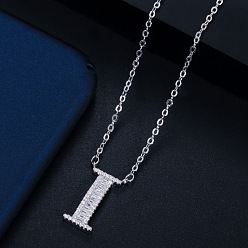 Letter I (with chain) Wife's Romantic Travel Same Style 26 English Alphabet Clavicle Chain Pendant Micro-inlaid Zircon Platinum Plated Necklace