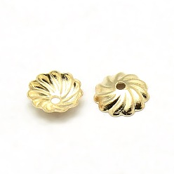 Golden Brass Flower Bead Caps, Golden, 7x2mm, Hole: 1mm