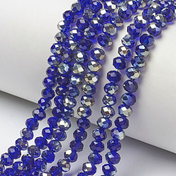 Blue Electroplate Glass Beads Strands, Half Plated, Rainbow Plated, Faceted, Rondelle, Blue, 2.5x2mm, Hole: 0.4mm, about 199pcs/strand, 13.4 inch(34cm)