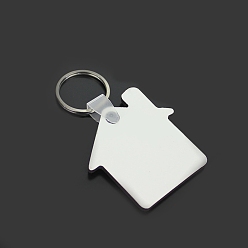 Platinum Sublimation Double-Sided Blank MDF Keychains, with House Shape Wooden Hard Board Pendants and Iron Split Key Rings, Platinum, 5x5x0.3cm