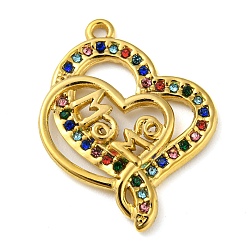 Colorful Ion Plating(IP) Real 18K Gold Plated 304 Stainless Steel Rhinestone Pendants, Heart with Word Mama Charms, for Mother's Day, Colorful, 28x21x3mm, Hole: 1.6mm