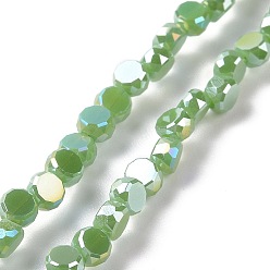 Lime Green Electroplate Glass Beads Strands, AB Color Plated, Faceted, Flat Round, Lime Green, 4.5x3mm, Hole: 1mm, about 145~150pcs/strand, 22.83''(58cm)