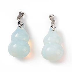 Opalite Opalite Pendants, with Platinum Tone Brass Findings, Gourd Charm, 29.5x18mm, Hole: 6x4mm