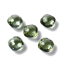 Olive Drab Transparent Glass Rhinestone Cabochons, Faceted, Pointed Back, Square, Olive Drab, 8x8x5mm