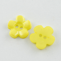 Yellow Acrylic Buttons, 2-Hole, Dyed, Flower, Yellow, 15x15x3mm, Hole: 2mm