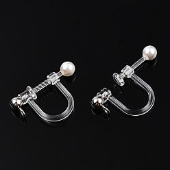 Stainless Steel Color Resin Clip-on Earring Converter with Loops & ABS Plastic Imitation Pearl Beaded, Screw Earring Clips with Stainless Steel Findings, Stainless Steel Color, 11.5x17.5x3.5mm, Hole: 1.5mm