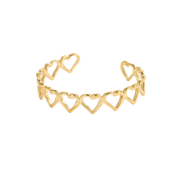 Настоящее золото 14K Полые 304 браслеты-манжеты из нержавеющей стали для женщин, сердце, ионное покрытие (ip), долговечный, реальный 14 k позолоченный, внутренний диаметр: 2.36 дюйм (6 см)