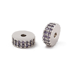 Средний Фиолетовый Стойки обшивки латунь микро проложить кубического циркония бусы, долговечный, без свинца и без кадмия, Плоский круглый / диск, Реальная платина, средне фиолетовый, 7.5x3 мм, отверстие : 1.4 мм