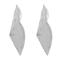 silver Vintage Alloy Curved Leaf Earrings for Women, Exaggerated Metal Ear Jewelry with Chic Style