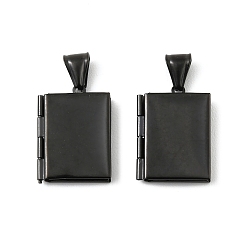 Черный 316 подвески из нержавеющей стали Locket, прямоугольный шарм, с 304 защелкой из нержавеющей стали на поручнях, долговечный, ионное покрытие (ip), чёрные, 26x19x5 мм, отверстие : 8.5x4 мм, внутренний диаметр: 15x10 мм