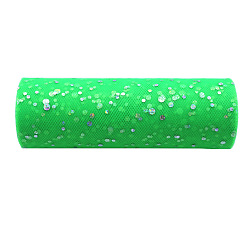 Light Green 10 Yards Sparkle Polyester Tulle Fabric Rolls, Deco Mesh Ribbon Spool with Paillette, for Wedding and Decoration, Light Green, 15cm