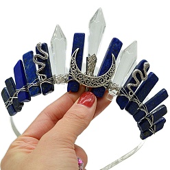 Ляпис-Лазурь Резинки для волос из натурального лазурита, повязки для волос в виде лунной короны для женщин и девочек, 350x150 мм