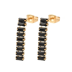 Черный 304 серьги-гвоздики с прямоугольными кисточками из нержавеющей стали, со стеклом, ионное покрытие (ip), реальный 18 k позолоченный, чёрные, 23x4.5 мм