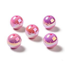 Hot Pink UV Plating Rainbow Iridescent Acrylic Beads, Round, Hot Pink, 15~15.5x15.5~16mm, Hole: 2.7mm
