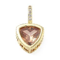 PeachPuff Brass Pave Cubic Zirconia Pendants, Triangle Charms, Long-Lasting Plated, Rack Plating, Lead Free & Cadmium Free, Real 18K Gold Plated, PeachPuff, 21x12x6mm, Hole: 7x5mm