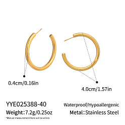 Настоящее золото 18K C-образные 304 серьги-гвоздики из нержавеющей стали, реальный 18 k позолоченный, 40x4 мм