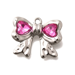 Фуксиновый 304 подвески из нержавеющей стали, со стразами, цвет нержавеющей стали, бантом, красно-фиолетовые, 18x22x5 мм, отверстие : 1.8 мм