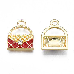 (123L) Белый крем непрозрачный блеск Подвески из эмали и сплава, со стразами, без кадмия и без свинца, золотой свет, сумочка, огнеупорный кирпич, 16x13x3 мм, отверстие : 2 мм