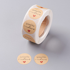 BurlyWood DIY Scrapbook, Decorative Adhesive Tapes, Flat Round with Word Spread the Love, BurlyWood, 25mm, about 500pcs/roll