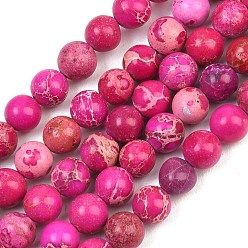 Фуксиновый Натуральные имперские нитки из бисера яшмы, круглые, окрашенные, красно-фиолетовые, 6 мм, отверстие : 1 мм, около 62 шт / нитка, 15 дюйм