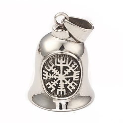 Symbol Vintage 304 Stainless Steel Gremlin Guardian Biker Bells Pendants, Motorcycle Biker Norse Viking Rune Bell Charms, Antique Silver & Stainless Steel Color, Sign Pattern, 36x26mm, Hole: 10x6mm