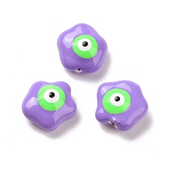 Medium Purple Enamel Beads, with ABS Plastic Imitation Pearl Inside, Star with Evil Eye, Medium Purple, 12x12x6mm, Hole: 0.8mm