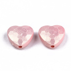 Salmon Spray Painted Acrylic Beads, Rubberized Style, Faceted, Heart, Salmon, 10.5x11.5x5mm, Hole: 1.5mm, about 1350pcs/500g